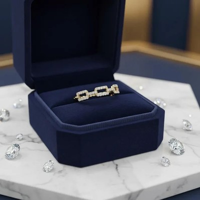 Moissanite Chain Link Ring: 1.30mm Stones, Gold Band, Minimal Statement Jewelry