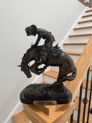 Frederic Remington  Rattlesnake  Bronze Sculpture Marble Base Western Statue 