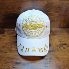 Bahamas Hat White Gold Embroidered Ocean Travel Islands Baseball Cap