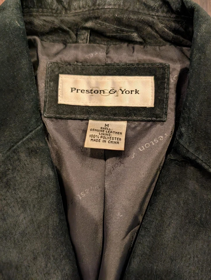 Chaqueta Preston & York Mujer Mediana Negra Cuero Genuino Blazer Bolsillos Gamuza Foto 3 de 4