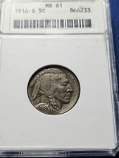 1916-S BUFFALO NICKEL ANACS MS61 SOAPBOX!