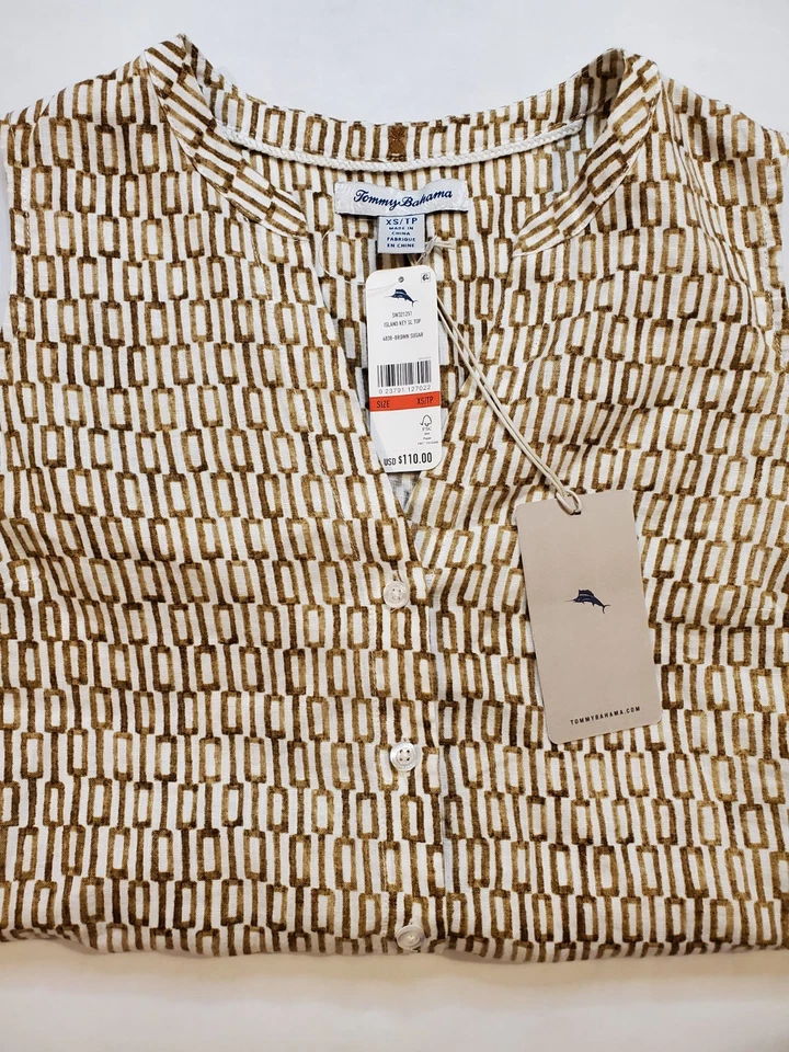 Новый с Ярлыками Tommy Bahama женщин остров ключ без рукавов 100% льняной верхний размер XS коричневый сахар - Изображение 3 из 4