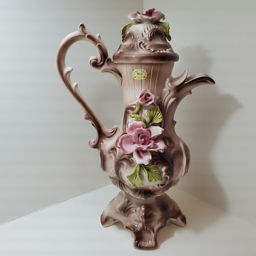 IREA BASSANO ITALIEN CAPODIMONTE FUSSKRUGVASE MIT DECKEL ROSA ROSEN 18 1/2 ZOLL - Bild 22 von 24