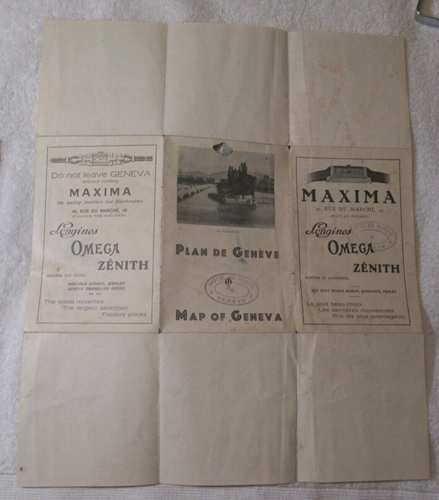 Vintage GENEVA SWITZERLAND Map MAXIMA ZENITH OMEGA WATCHES ADVERTISMENT - Picture 10 of 12