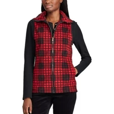 NEW Chaps Womens Buffalo Plaid Cozy Polar Fleece Vest Black Purple Red S NWT