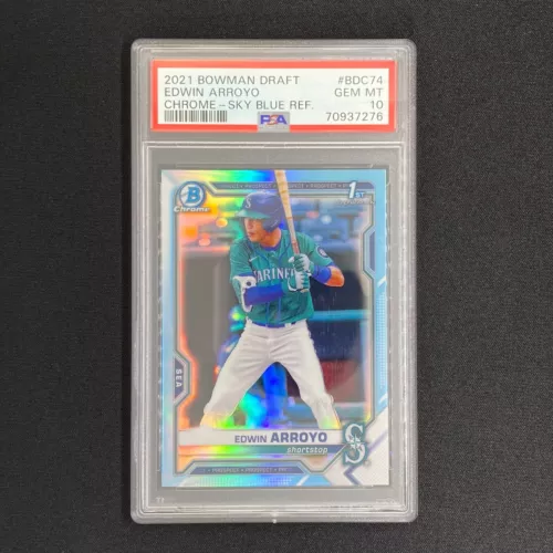 2021 Bowman Draft Edwin Arroyo 1st Chrome Sky Blue Refractor PSA 10 Reds SP