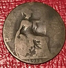 VINTAGE 1918 GREAT BRITAIN ENGLISH HALF PENNY COIN-DEC405