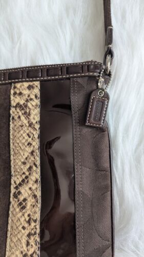 Vintage Coach Signature Cavas/Chocolate Leather, Python leather. Crossbody - Picture 3 of 13