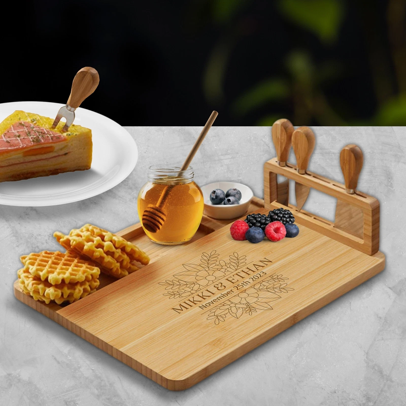 Personalised Rectangle Wooden Cheese Board Tray & Knife Set