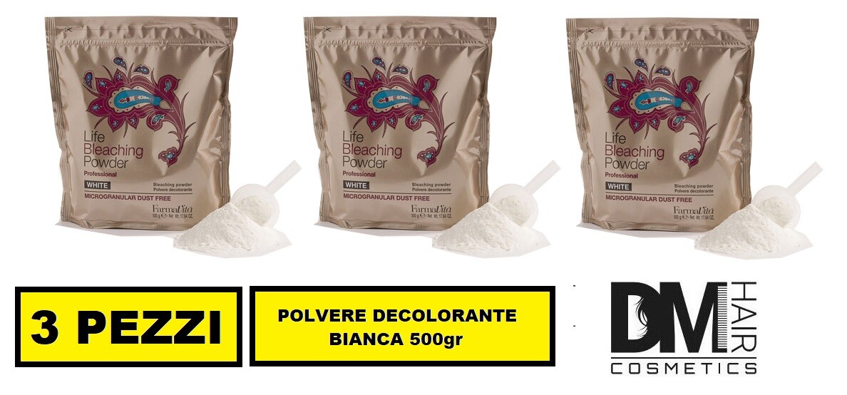 3 PEZZI FARMAVITA POLVERE DECOLORANTE 500gr BIANCA LIFE BLEACHING POWDER CAPELLI