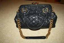 Marc Jacobs Stam Quilted Leather Satchel Bag, Black Thick Gold Chain Strap