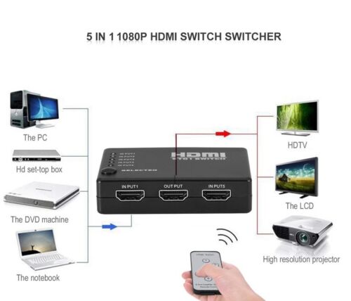 1080P 5 Port HDMI In to 1 Out Switcher 5x1 Switch Box For PS4 XBOX PC to TV HDTV - Picture 2 of 10