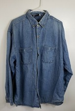 Vintage 90s Denim Button Up Long Sleeve Shirt Men's Size lx