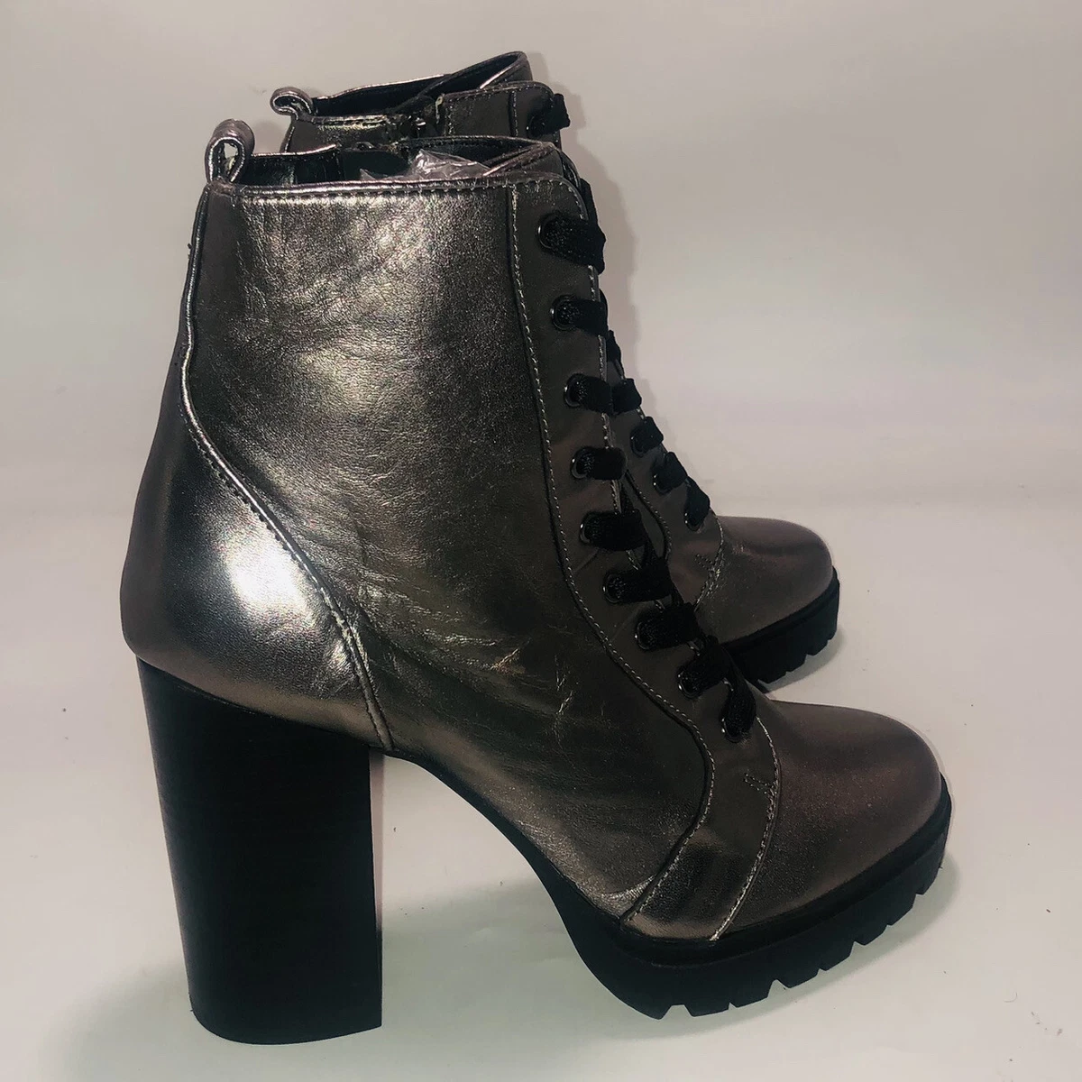 Steve Madden Womens Laurie Silver Leather Ankle Boots Size Uk 7.5