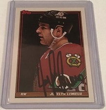 JOCELYN LEMIEUX CHICAGO BLACKHAWKS SIGNED TOPPS 1991-92 CARD #453 AUTOGRAPH 