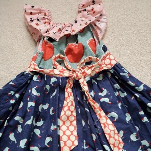 Matilda Jane Platinum Girls Apple and Bird Print Ruffle Dress sz2 - Picture 10 of 13