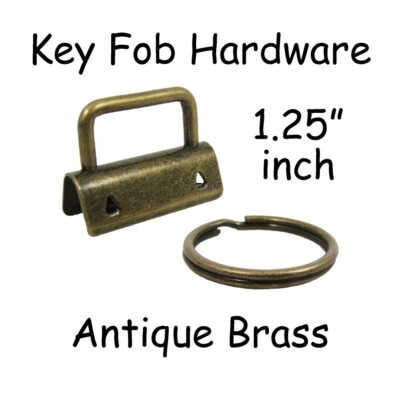 100 - 1.25'' Key Fob Hardware w/ Key Rings - Antique Brass for Making Wristlet