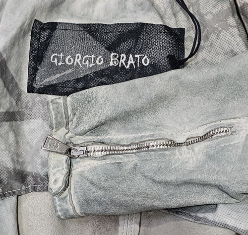 GIORGIO BRATO Light Blue Distressed Leather Mid Length Coat Sz 40 / 4 - Picture 8 of 11