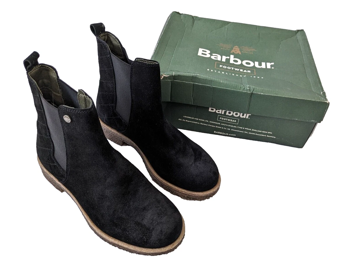 Barbour Boots Womens UK 4 EU 37 Black Suede Leather Ankle Chelsea