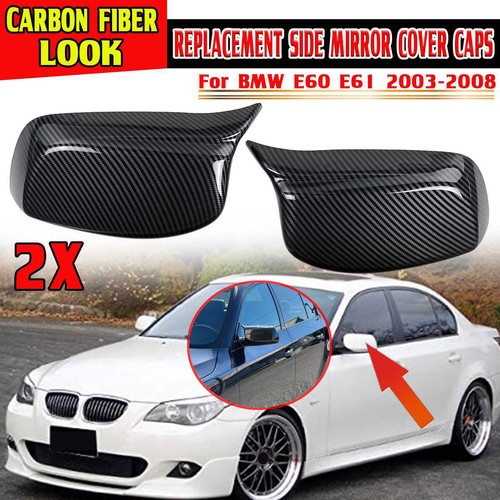 2x Carbon Fiber Side Mirror Cover Caps For 2003-2008 BMW E60 E61 E63 E64 M Style - Picture 14 of 14
