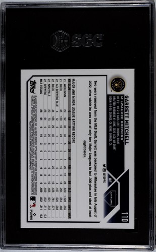 2023 Topps Chrome #110 Garrett Mitchell RC Sepia Refractor SGC Graded 10 GM - Picture 2 of 2
