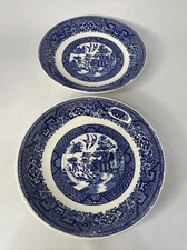 Pair of Homer Laughlin Blue Willow Pattern Tea Cup Saucers Replacements 5 3/4” 