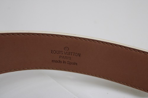Louis Vuitton White Purple Check Gold Logo Belt Size 44 Made in Spain - Picture 3 of 6