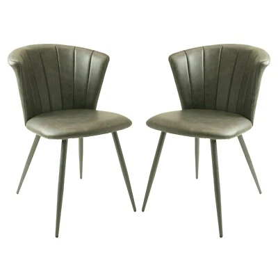 PAIR OF GREY DINING CHAIRS / SHELBY / VEGAN FAUX LEATHER / METAL BASE / BOXED - Image 1 of 4