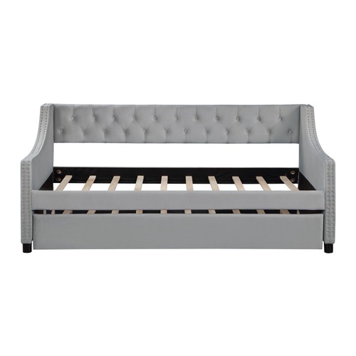 Twin Size Upholstered Daybed with Trundle Tufted Sofa Bed For Home Bedroom USA - Picture 72 of 74