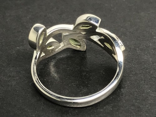 Peridot gemstone multistone ring, solid Sterling Silver, leaves, new, marquise. - Picture 4 of 10