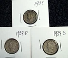 Mercury Dime lot  1938 P-D-S   Lot of 3  (.99 cent start NR)