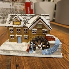 Vintage Byron Mold Christmas Village Lighted House With Water Wheel 1979