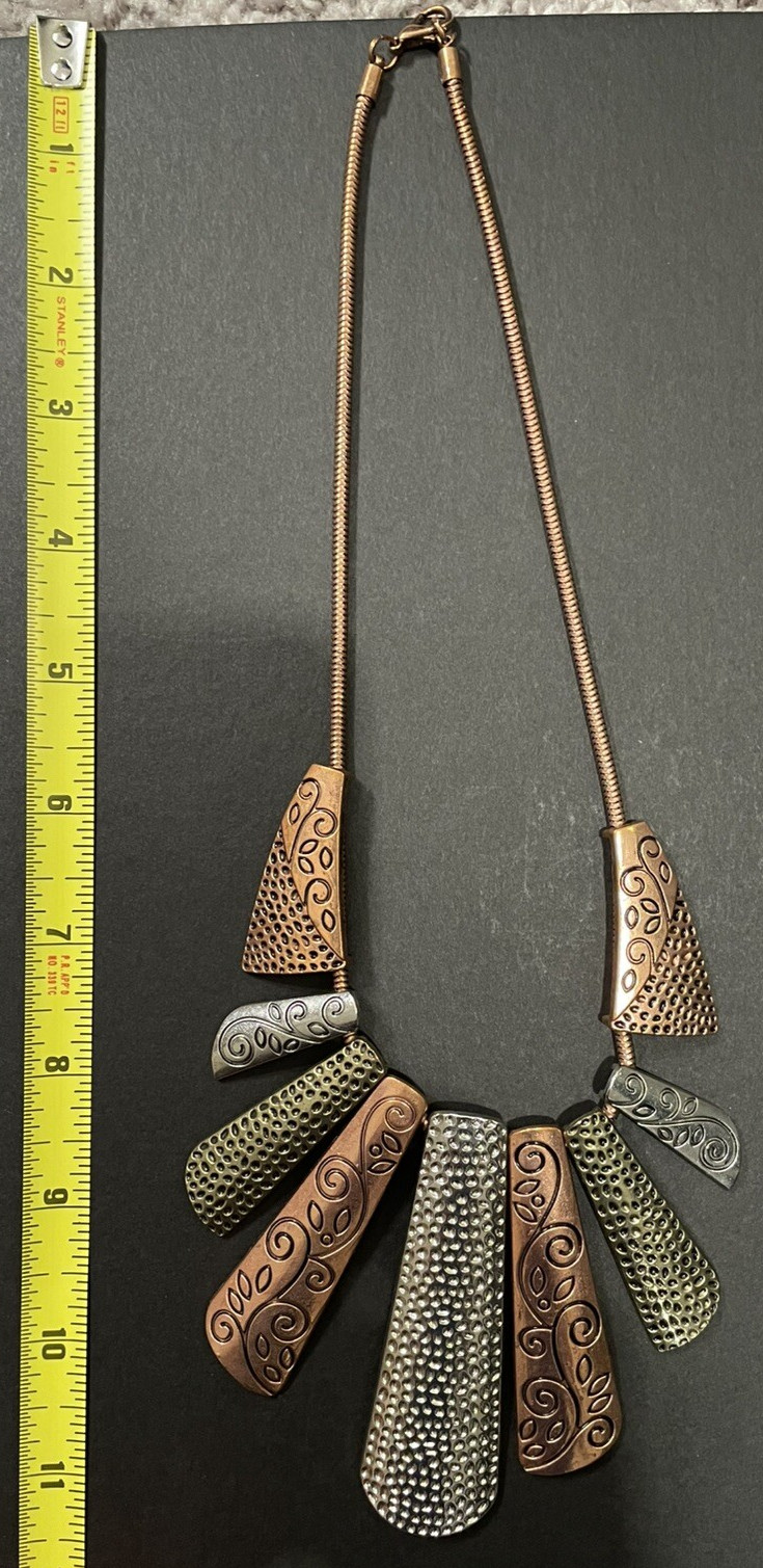 Copper Bronze Silver Tone  Rectangular Textured N… - image 5