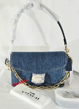 NWT Coach Chain Tabby Shoulder Bag CAN14 denim/Brass/Deep Blue AUTHENTIC Packed