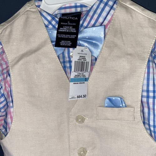 NWT Nautica Boys' 4-Piece Set with Dress Shirt Bow Vest Pants Size 5 - Picture 8 of 12