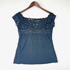 Vintage Y2K Charlotte Russe Womens Babydoll Top Size L Whimsygoth Lace Fairy