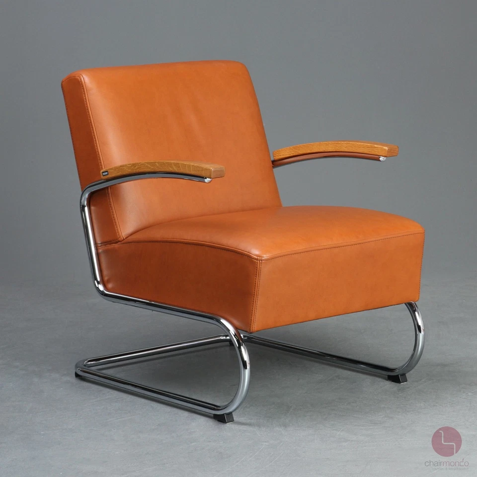 Thonet S411 Freischwinger Sessel + Ottoman + Cognac Pure Materials Leder TOP - Bild 4 von 4