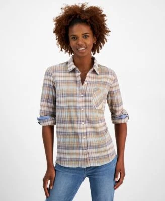 Nautica Jeans Womens Plaid Long-Sleeve Roll 198042883115 M RT $49.99