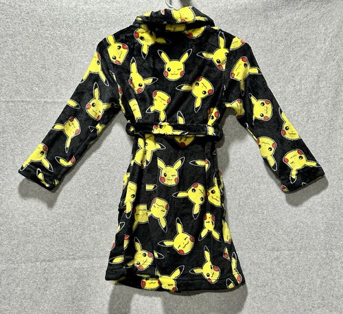 Kids Pokemon Pikachu Fuzzy Robe Pajama Bathrobe Boy Size 8 Yellow And Black - Picture 7 of 10