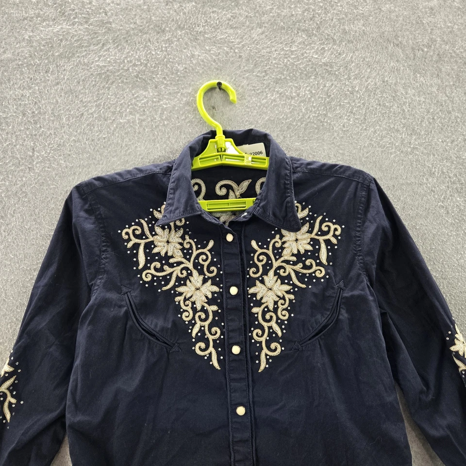 Женская рубашка на пуговицах Denim & Supply Ralph Lauren S синяя с цветочным узором ковбойская вестерн - Изображение 3 из 4