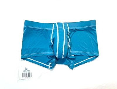 Real Men   Size L   Nylon 3'' Inseam Boxer Brief / Trunks - Pouch B - Blue/White