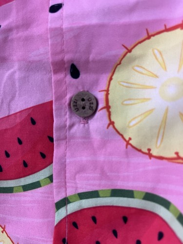 Camicia Uzzi rosa ananas anguria con bottoni ingranaggio anfibio spiaggia hawaiana XL - Foto 8 di 11