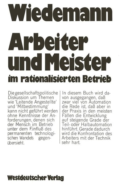 Herbert Wiedemann | Arbeiter Und Meister Im Rationalisierten Betrieb | Buch-image