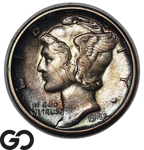 1945-D Mercury Dime Lovely Toner Gem BU