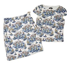 Nine West Linen Blend Sailboat Print Skirt & Top Set Size 6 Coastal Summer