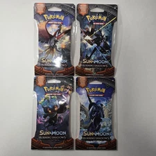 Pokemon Sun & Moon Burning Shadows Sealed Sleeved Booster Pack Set ALL 4 ARTS
