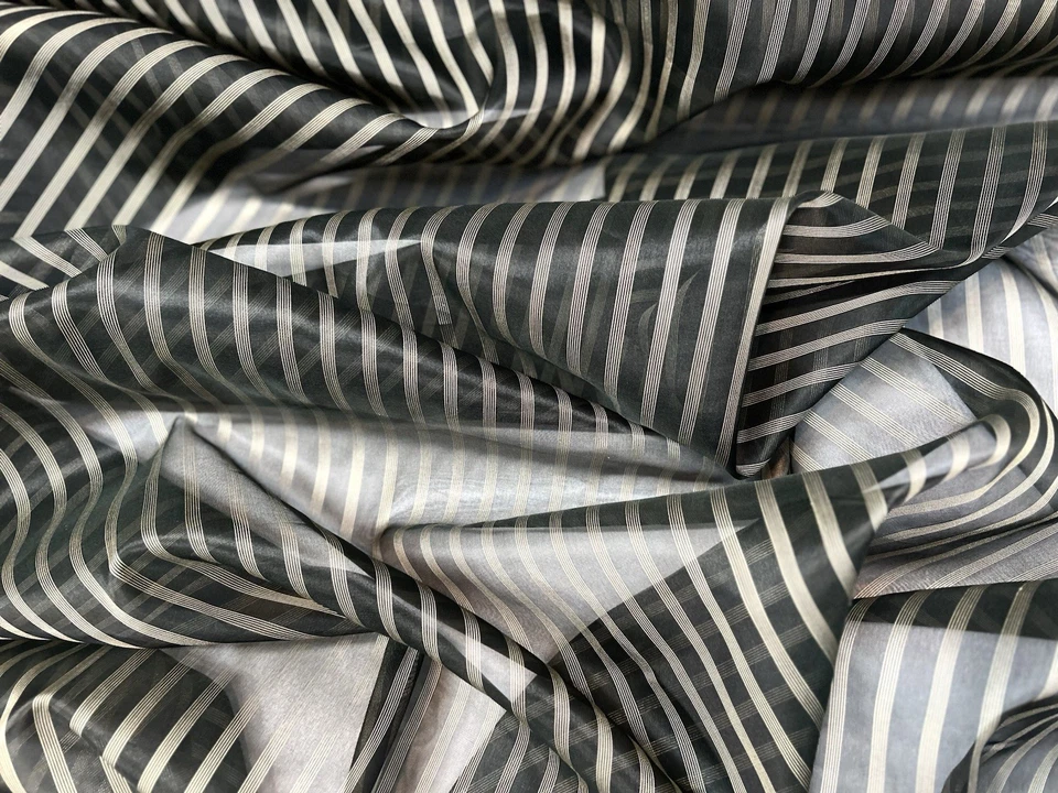 Black/Antique gold Stripe on 100% Silk Organza, 44" Wide, By The Yard (TS-7536) - Image 3 of 4
