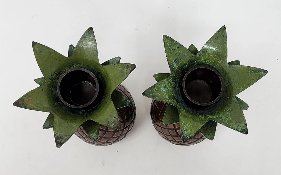 Mini candelabros vintage Tommy Bahama de latón piña de 4,5" par de 2 a juego Foto 3 de 4