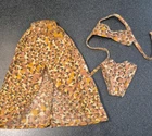 Vintage 1970s Barbie Clone Swim Bikini Top Bottoms Skirt Set