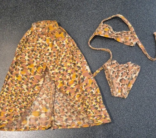 Vintage 1970s Barbie Clone Swim Bikini Top Bottoms Skirt Set
